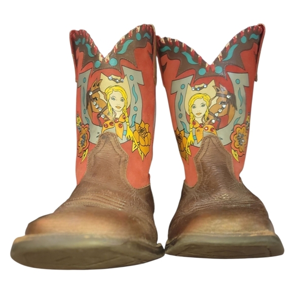Ariat quincy rodeo collection cowboy cowgirl Boots 6 Brown Red rose horse - Picture 1 of 7